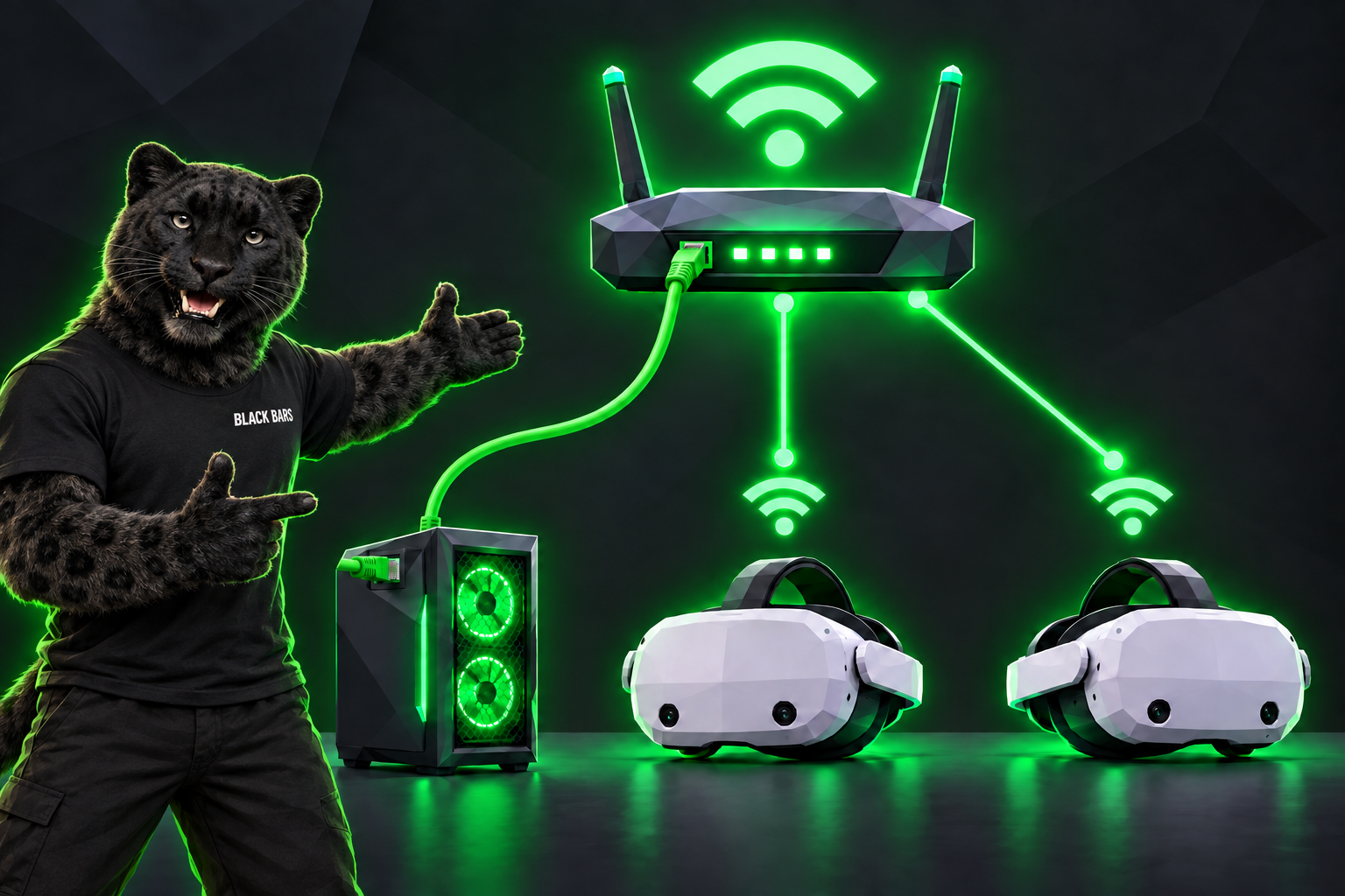 Server PC and headsets connected to the same router by Ethernet and Wi-Fi